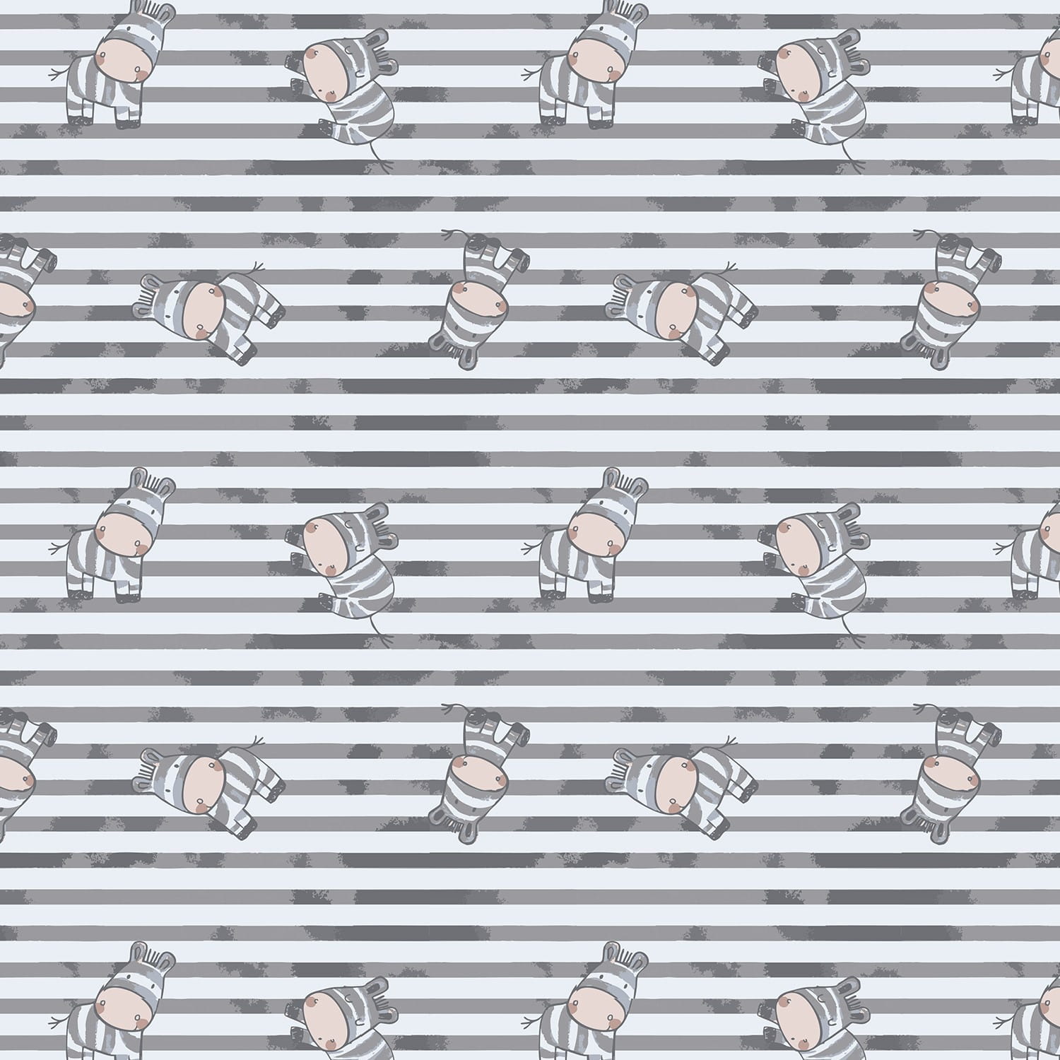 Baumwolljersey mit süßen Zebras - weiß/grau gestreift (Q680)