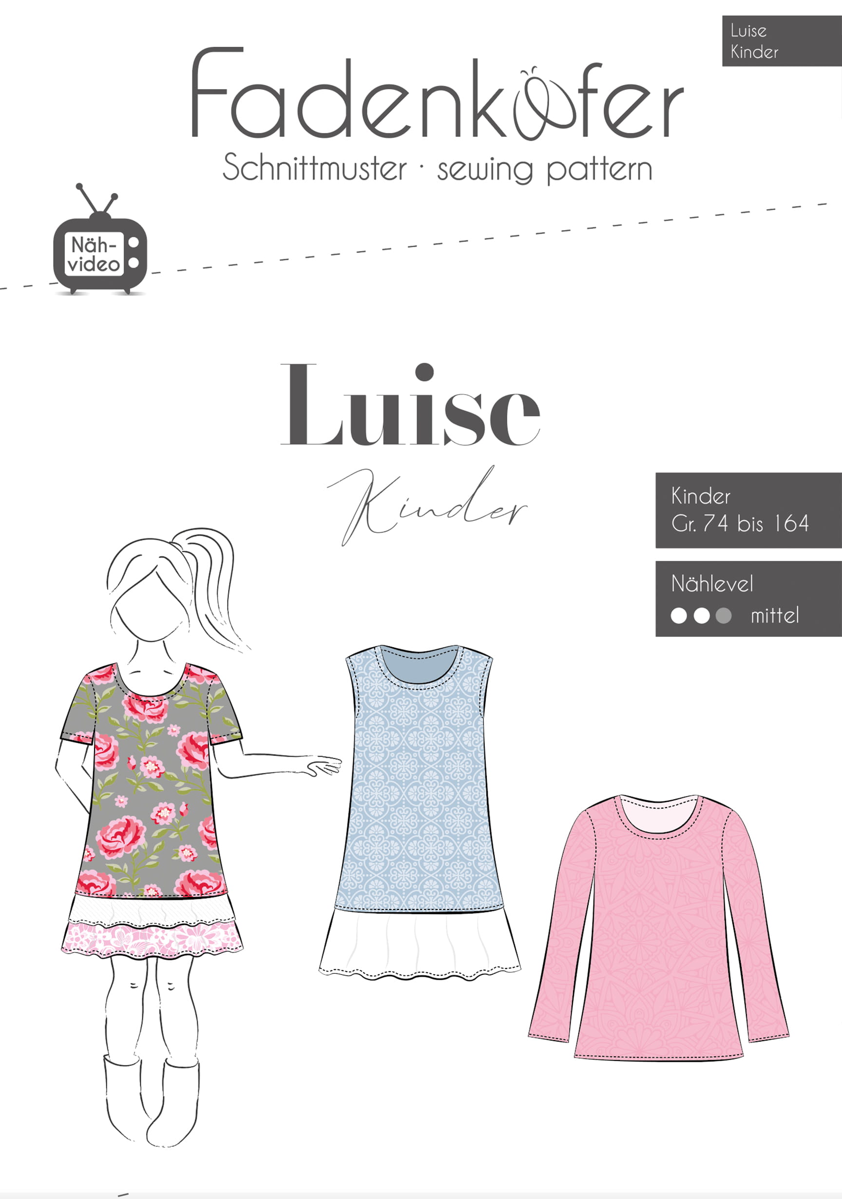 Papierschnittmuster Kleid Luise für Kinder 74-164 von Fadenkäfer 