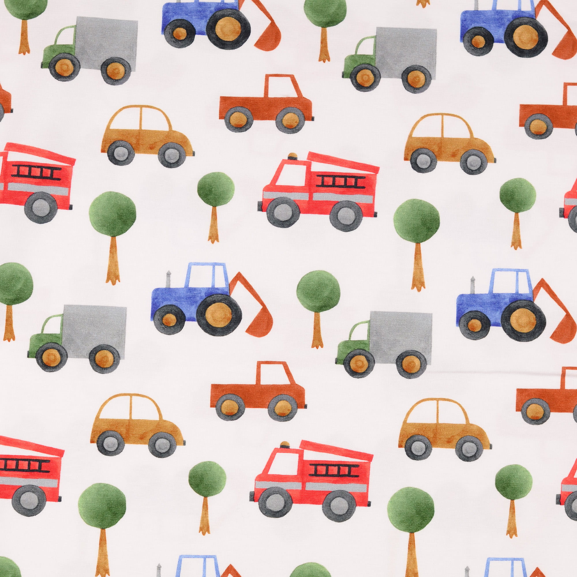 Baumwolljersey Little Darling mit verschiedenen Fahrzeugen - weiß