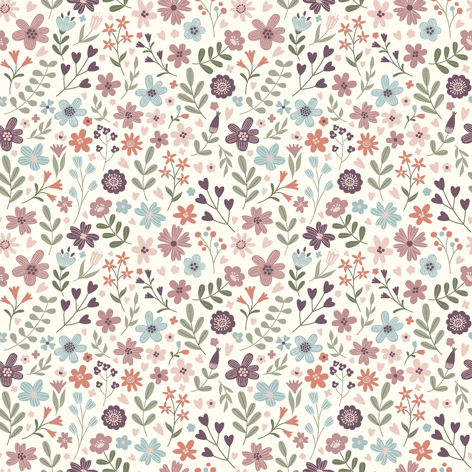 Baumwolljersey mit Blumen und Blättern - ecru
