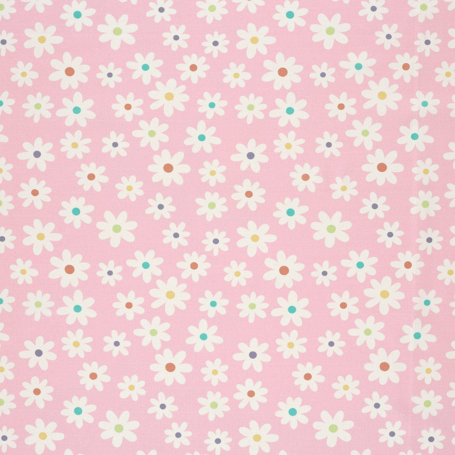 Baumwollstoff Popeline mit Gänseblumen - rosa