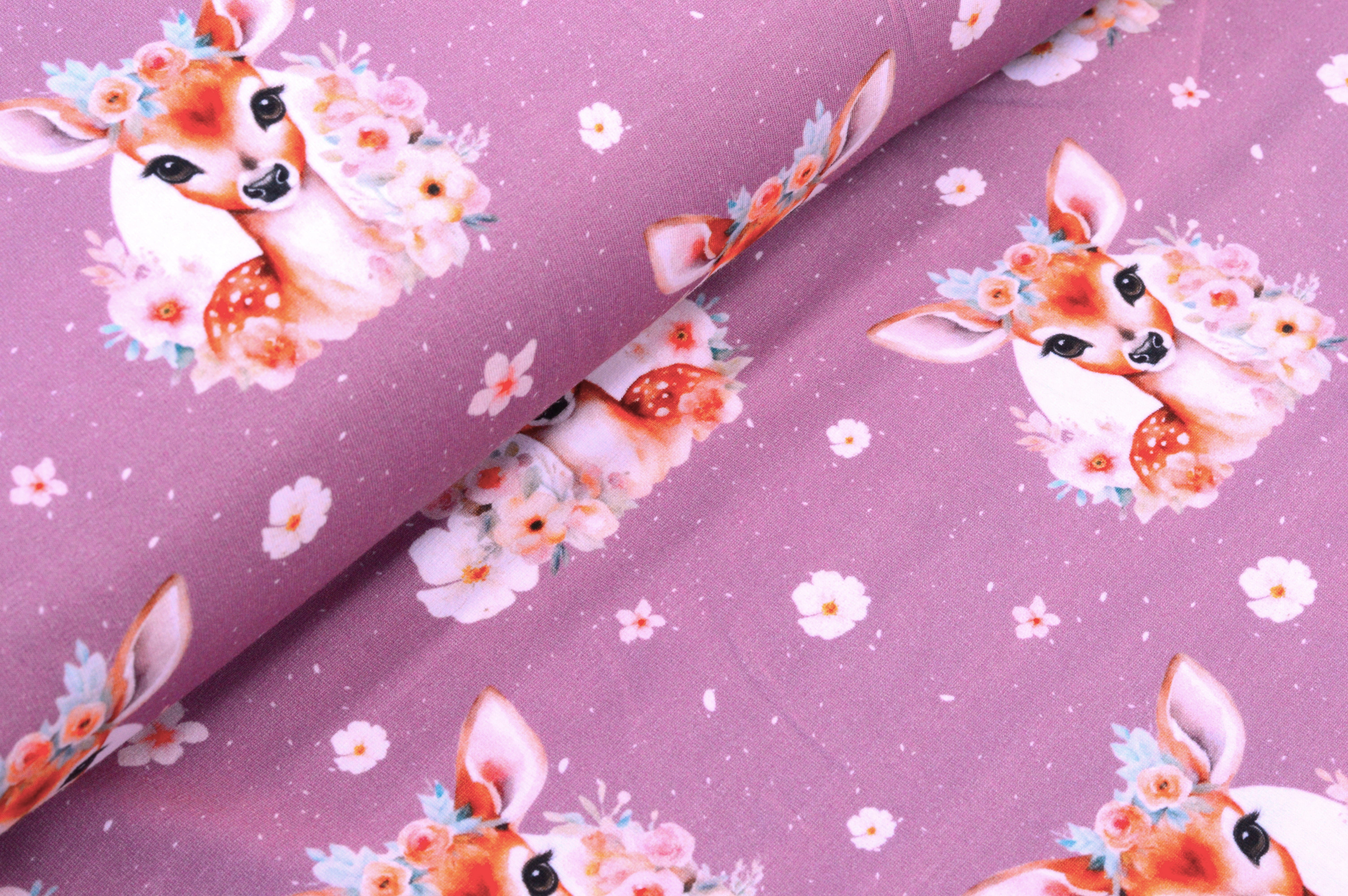 Digitaljersey Eigenproduktion mit Blumen Rehkitz "Rosalie" - dunkelaltrosa