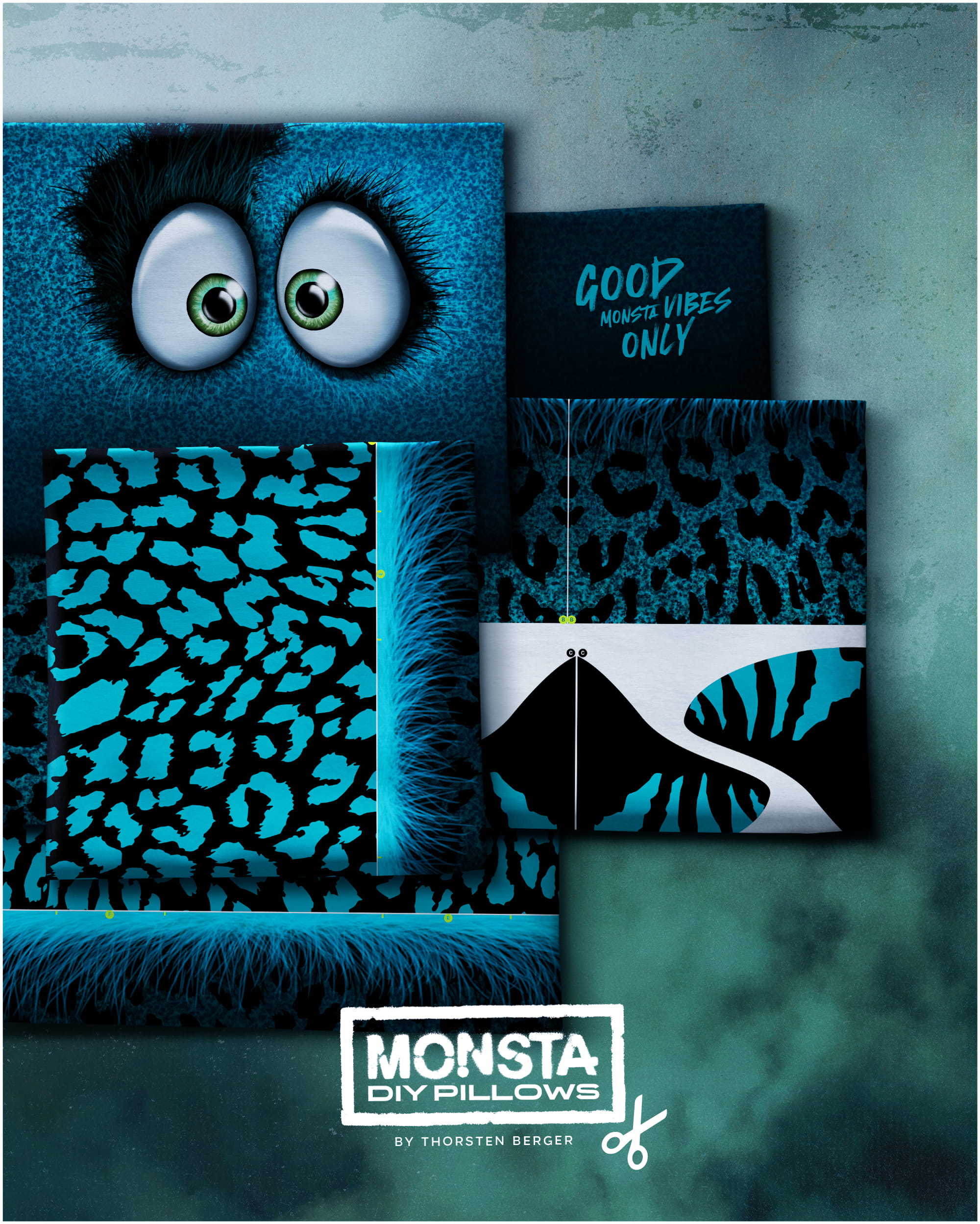 Kissen Panel "Monsta Pillows" by Thorsten Berger - petrol