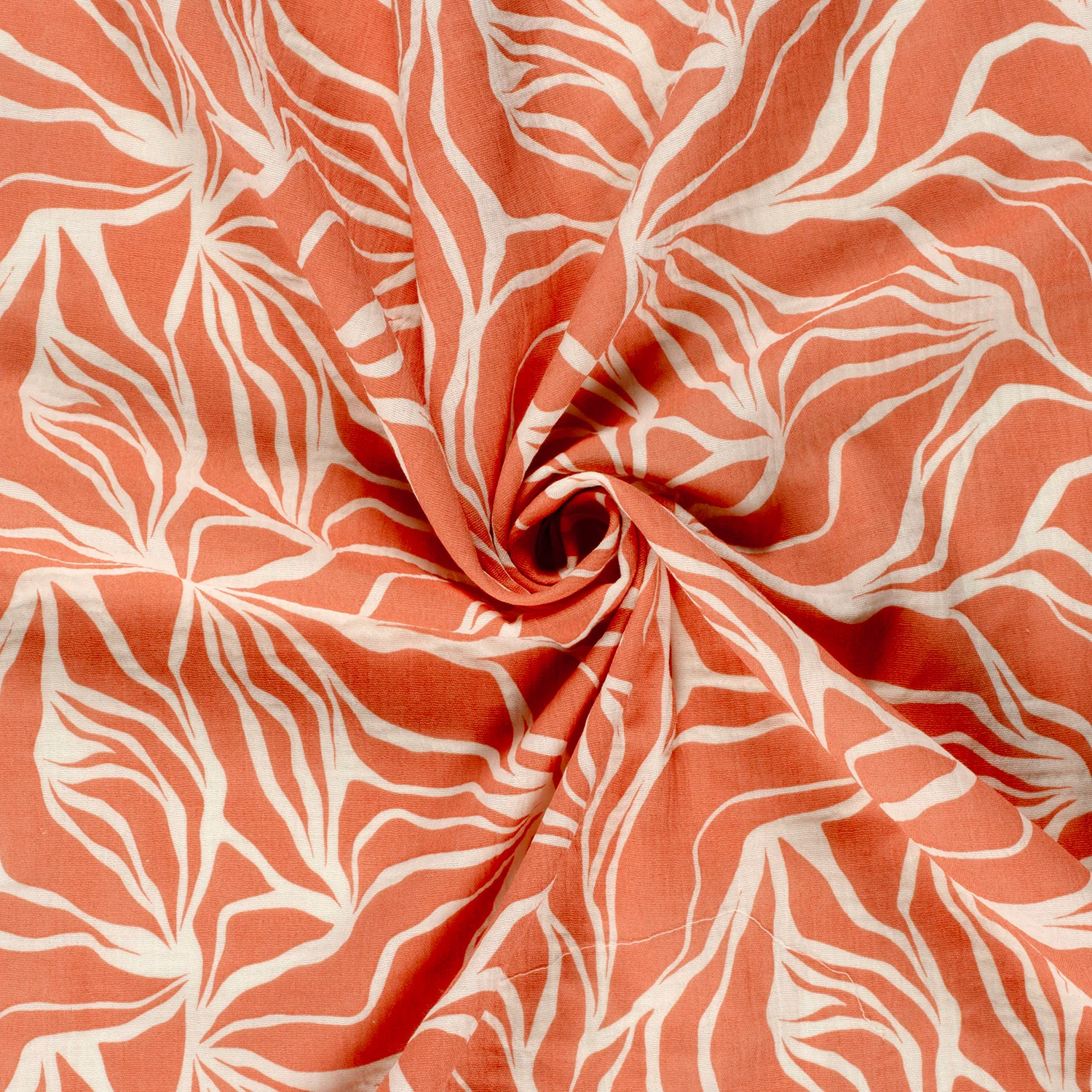 Double Gauze in coral mit abstraktem cremefarbenem Zebrastreifen-Muster - luftig leichter Stoff für Kleidung und Accessoires