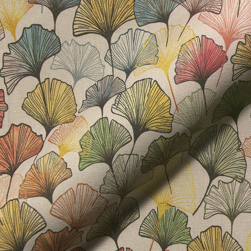 Halb-Panama Leinenoptik mit bunten Ginkoblättern
