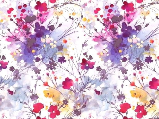 Viskose  Digital mit Aquarell Blumenzweigen - weiß/lila/beere