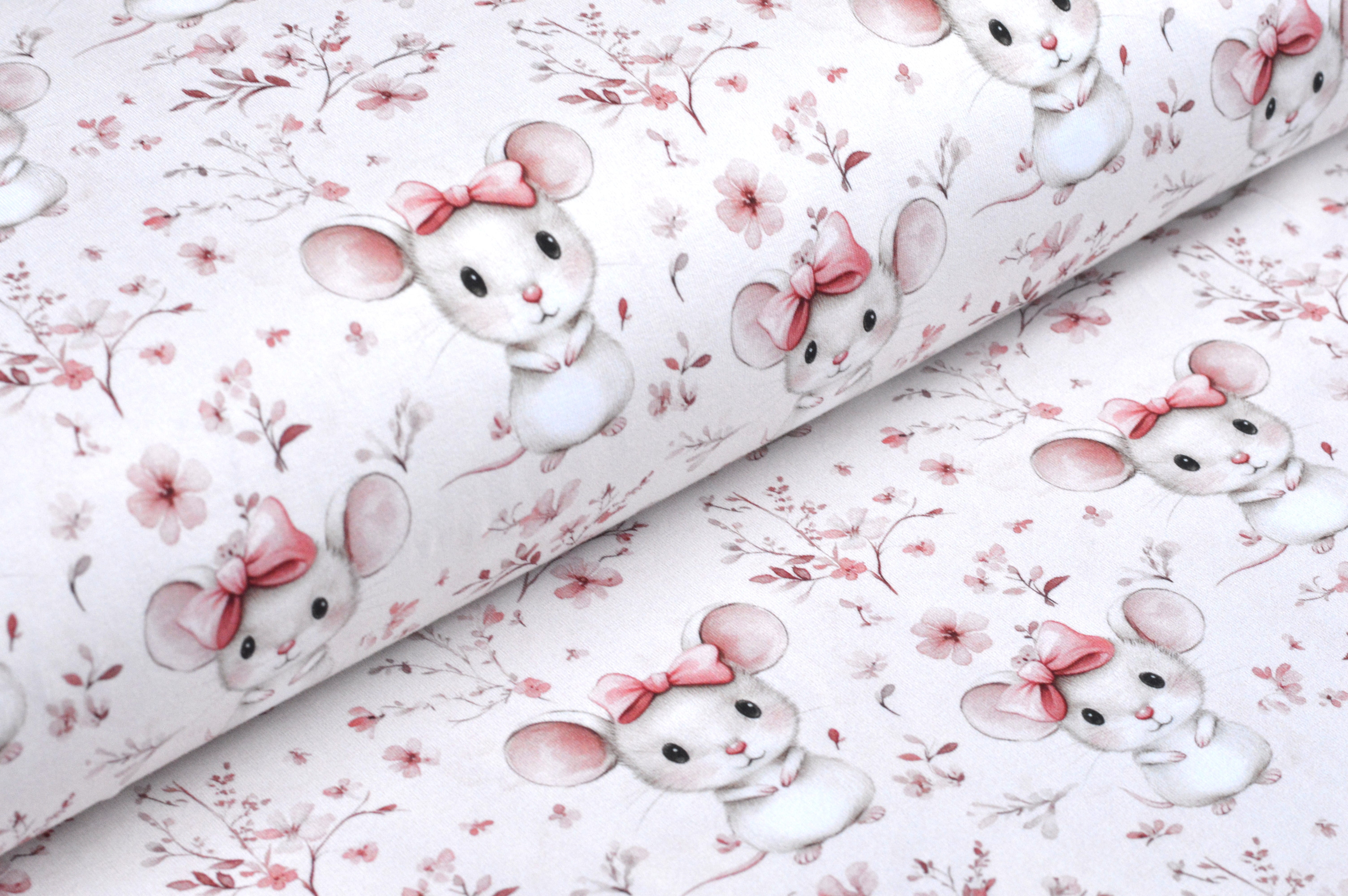 Digitaljersey Eigenproduktion "Mathilda Maus" mit Blumen und Mäusen - nuderosa