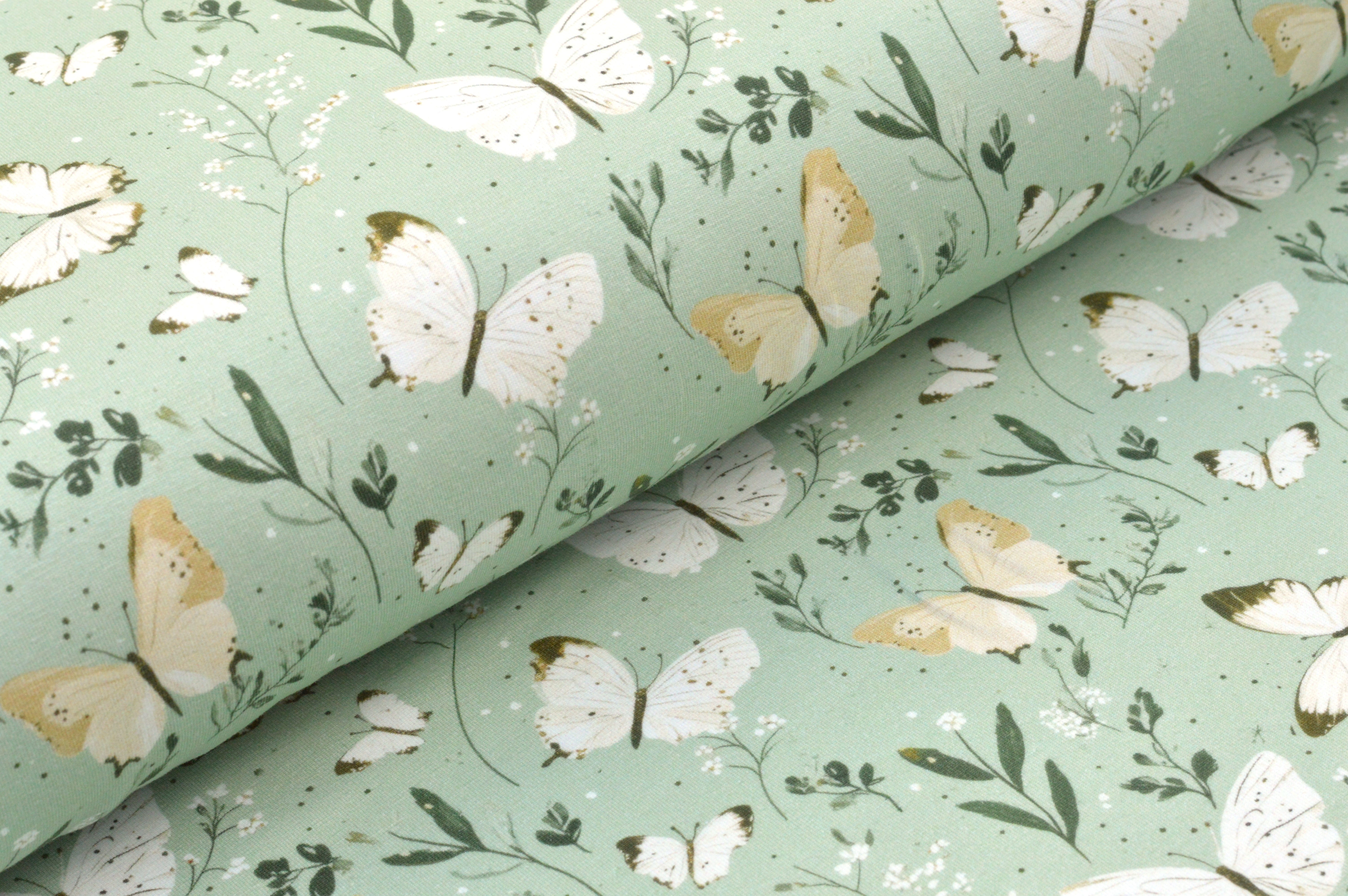 Digitaljersey Eigenproduktion "Butterfly Dreams" mit Schmetterlingen und Blumen - dusty mint