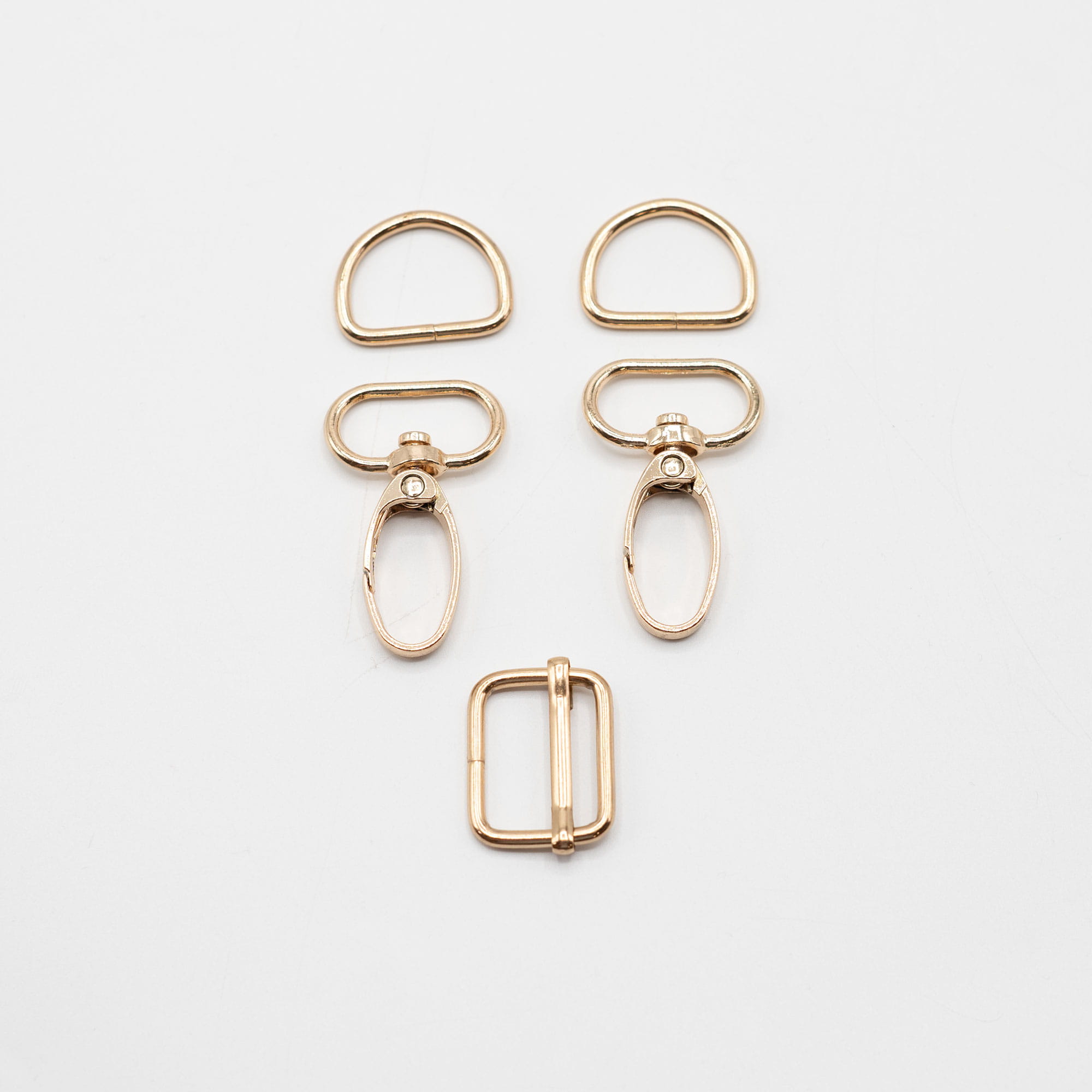 Set 5-teilig 20mm Karabinerhaken + D-Ringe + Leiterschnalle - gold  (580)