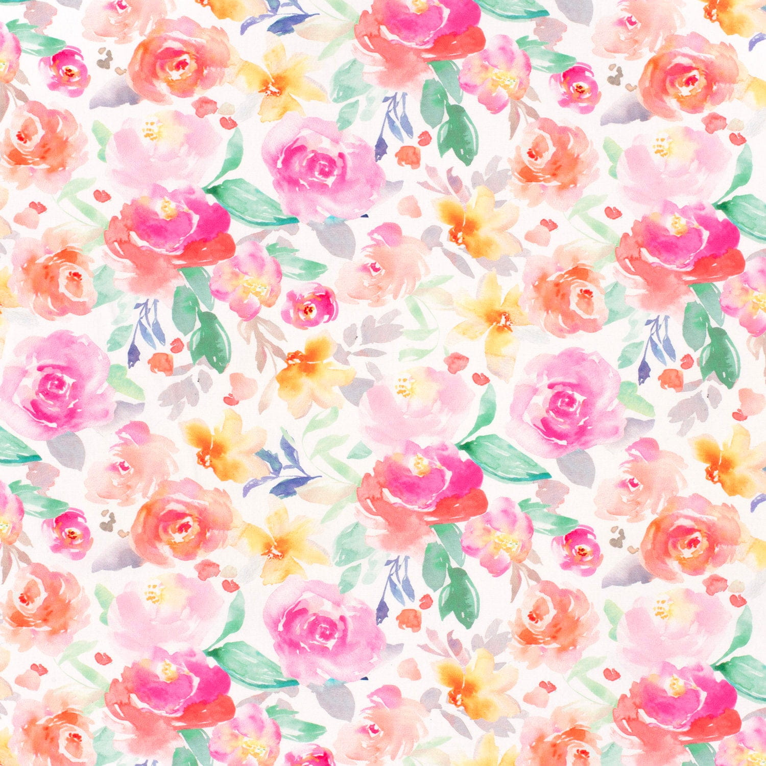 Baumwollstoff Popeline mit Aquarell- Blumen - weiß