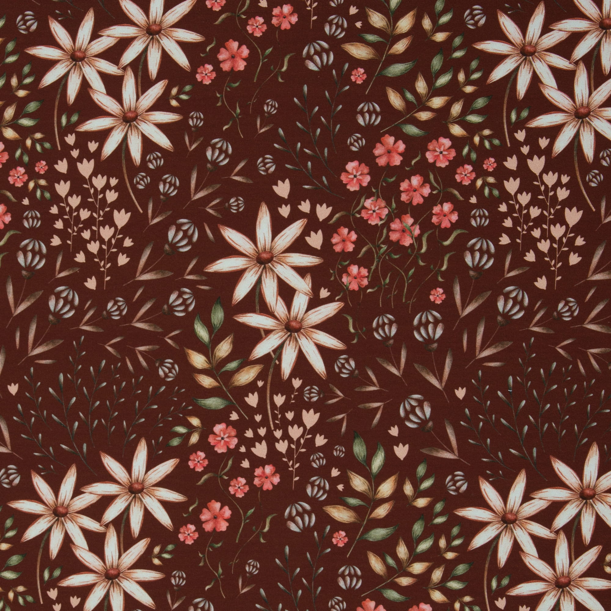 French Terry "Autumn Meadows" mit Blumen von Swafing - rost