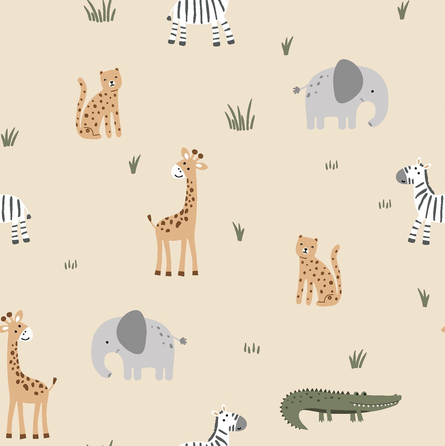 Baumwolljersey mit süßen Zebras, Giraffen, Leoparden & Krokodillen - beige (N052)