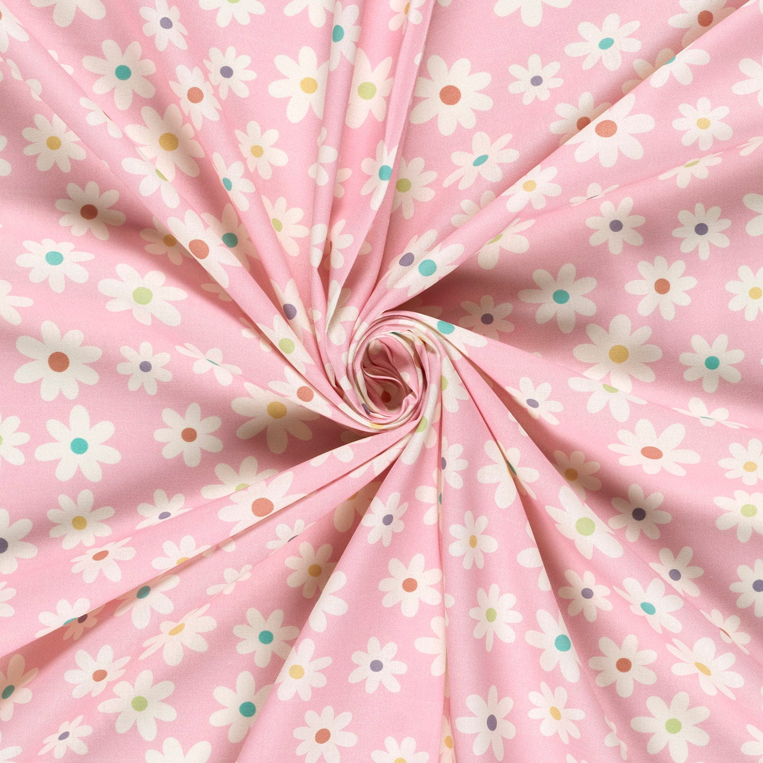 Baumwollstoff Popeline mit Gänseblumen - rosa