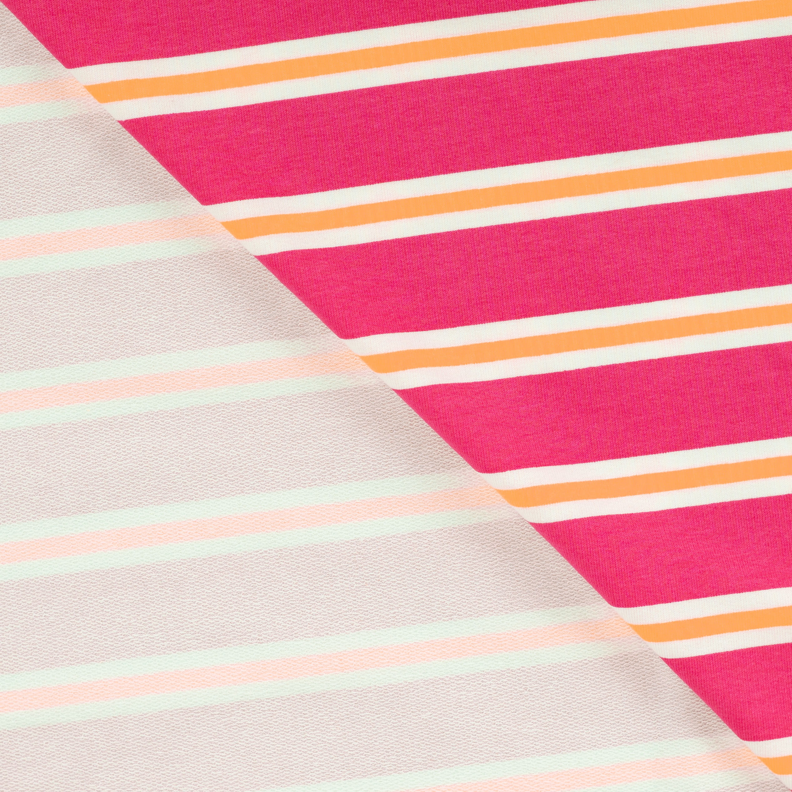 French Terry "Neon Stripes" mit pinken Blockstreifen und Neonstreifen (Q170)