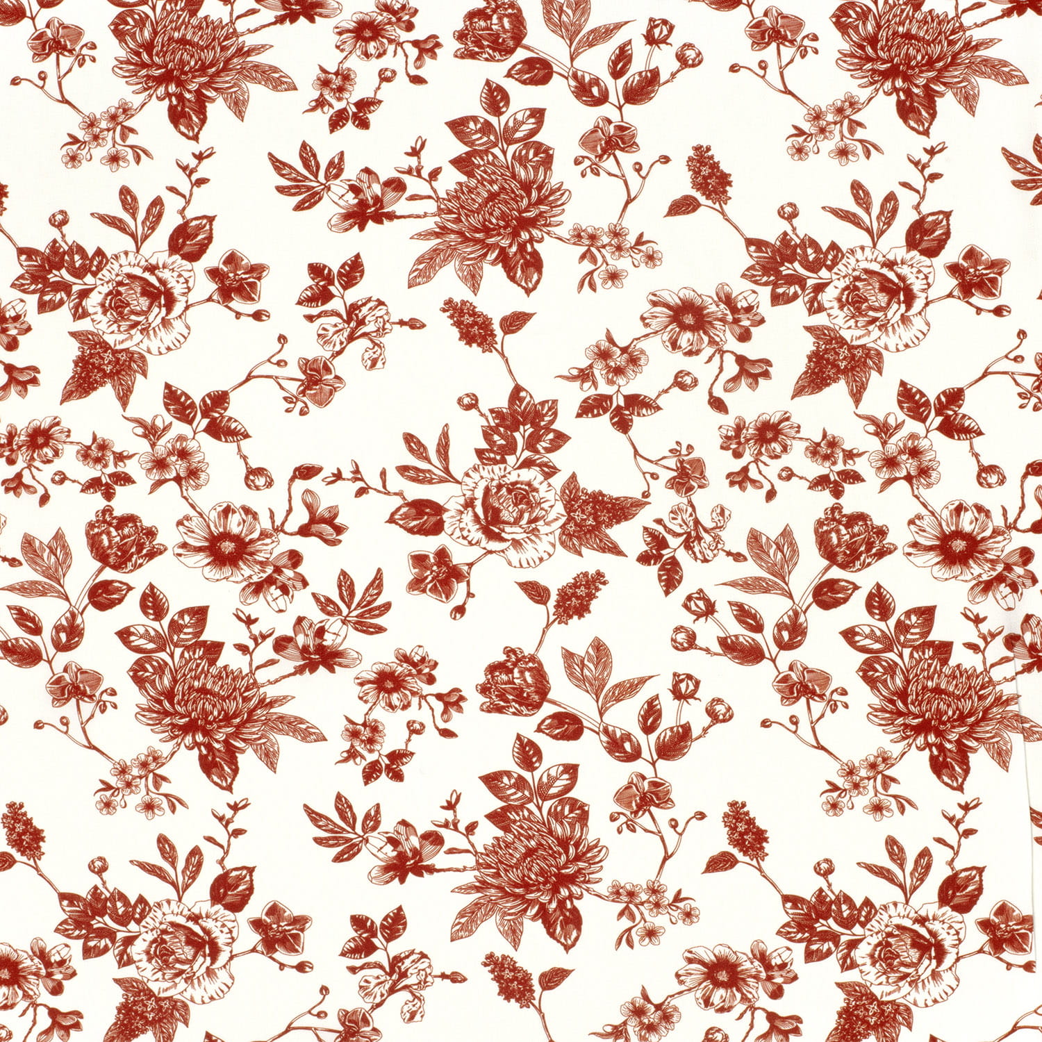 Viskose  Digital mit Blumen - ecru/rot