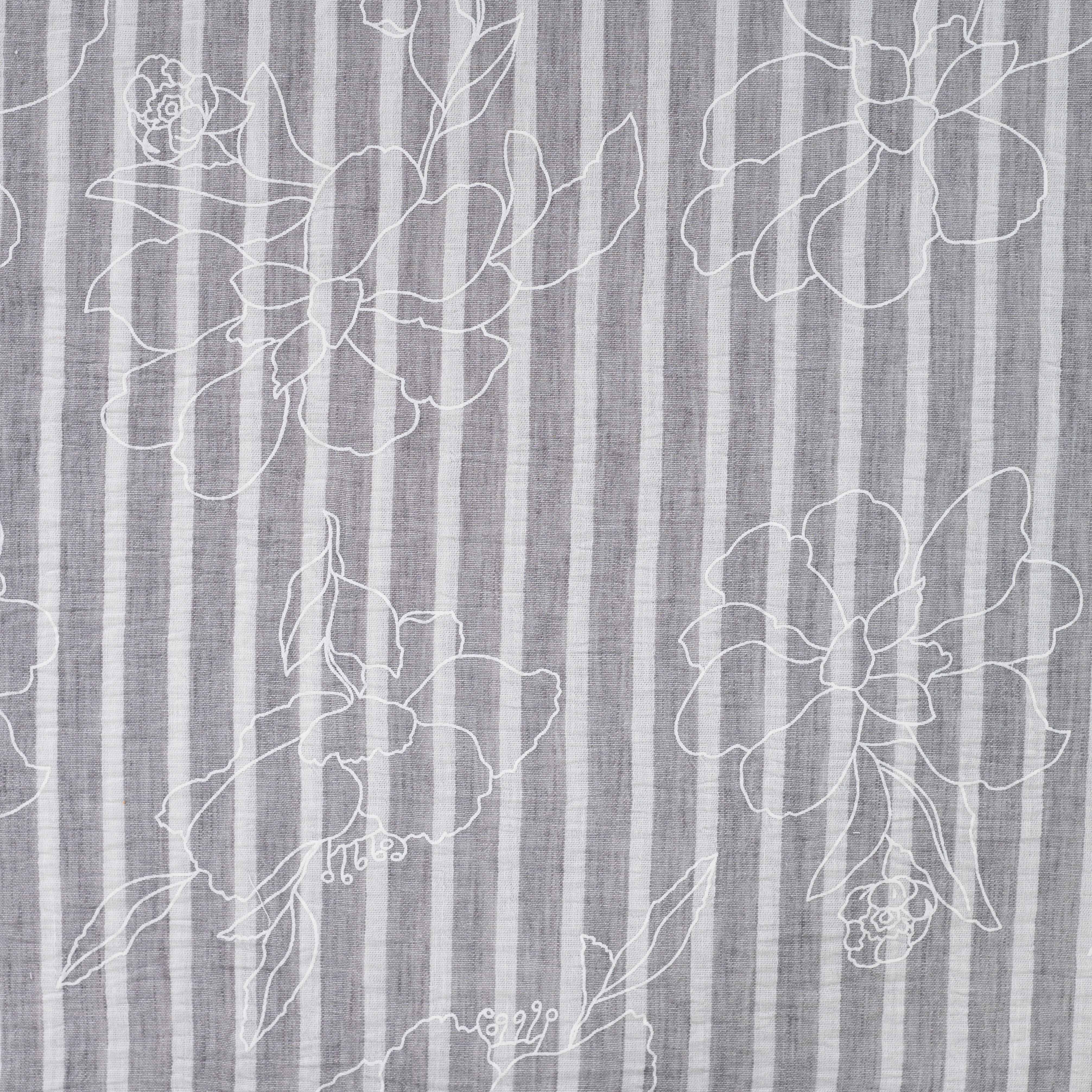 Leinenlook Yarn Dyed gestreift mit Stickerei - ecru/grau (Q690)