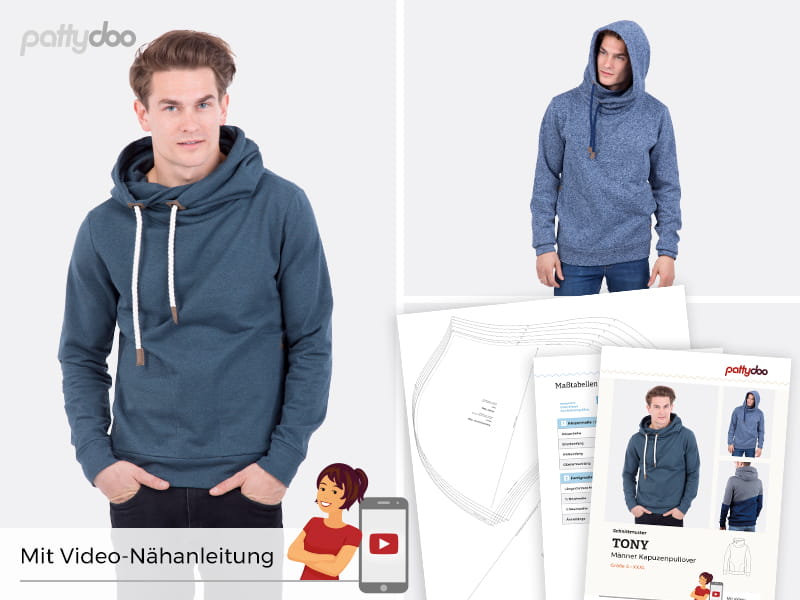 Papierschnittmuster Herren-Kapuzenpullover Tony von PattyDoo