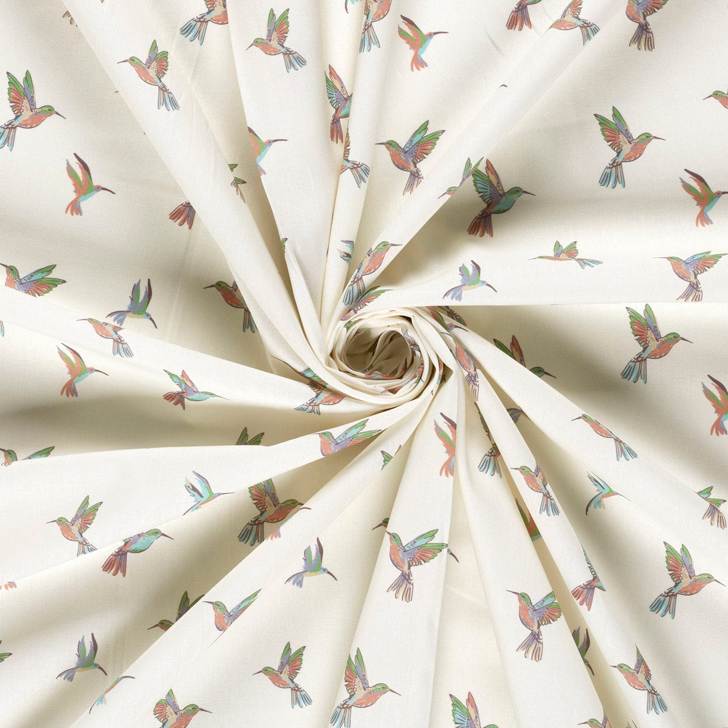 Baumwollstoff Popeline mit Kolibris - creme