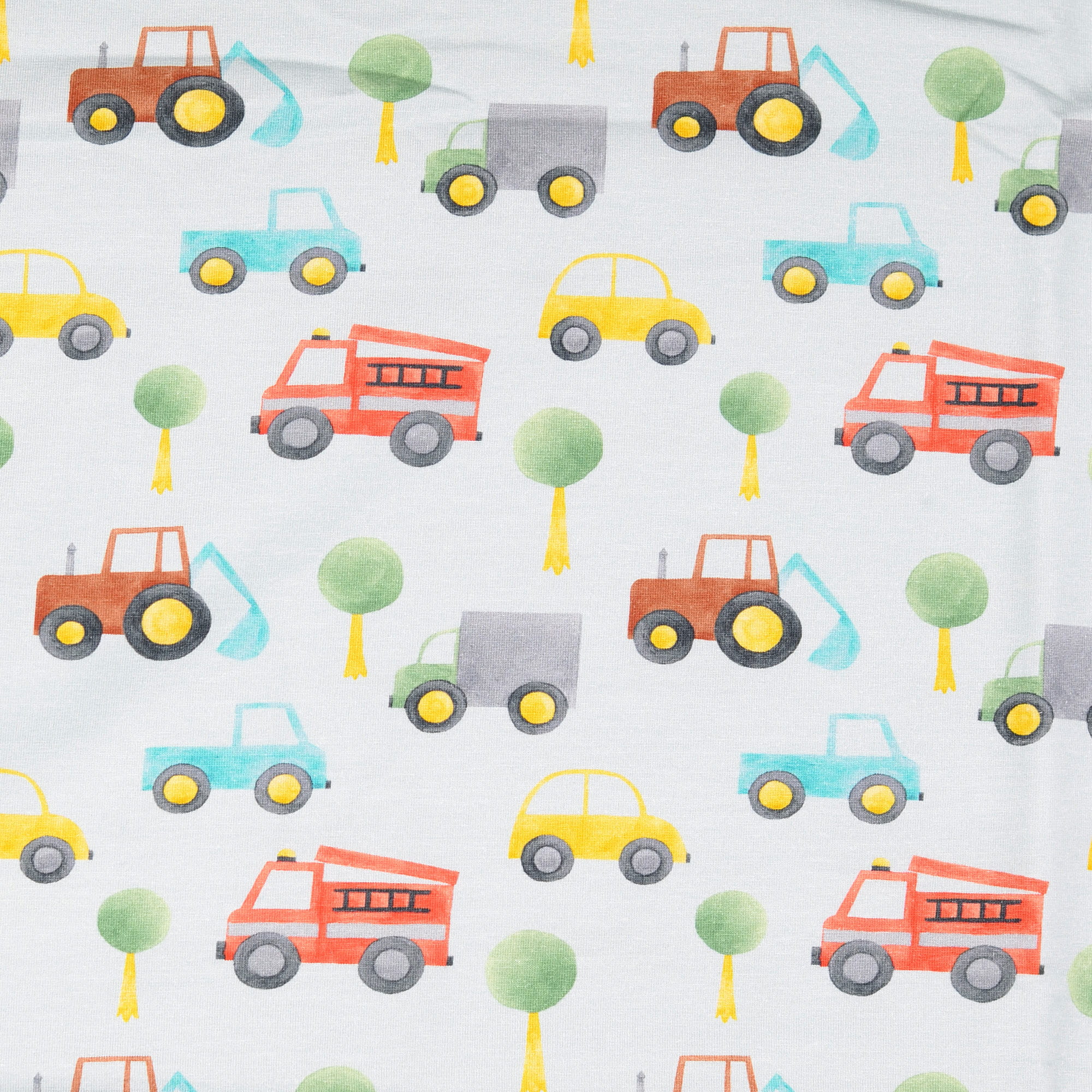 Baumwolljersey Little Darling mit verschiedenen Fahrzeugen - hellgrau