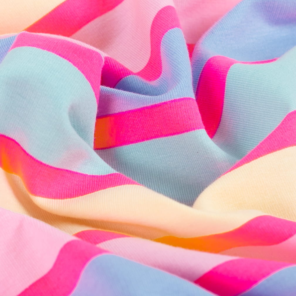 French Terry "Neon Stripes" mit bunten Blockstreifen und Neonstreifen