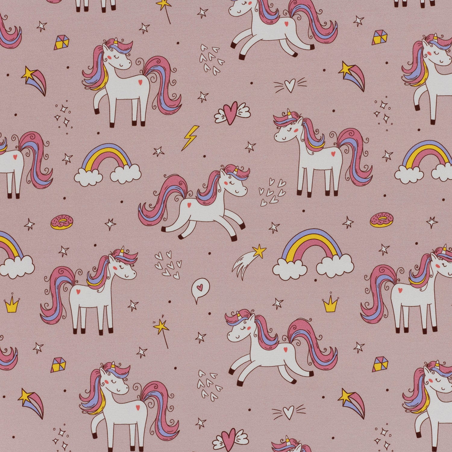 Sommersweat French Terry Digital mit Einhörnern - altrosa