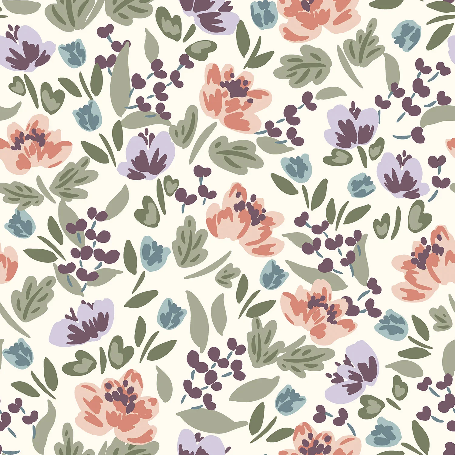 Ecrufarbener French Terry mit pastellfarbenem Blumenmuster als Digitaldruck
