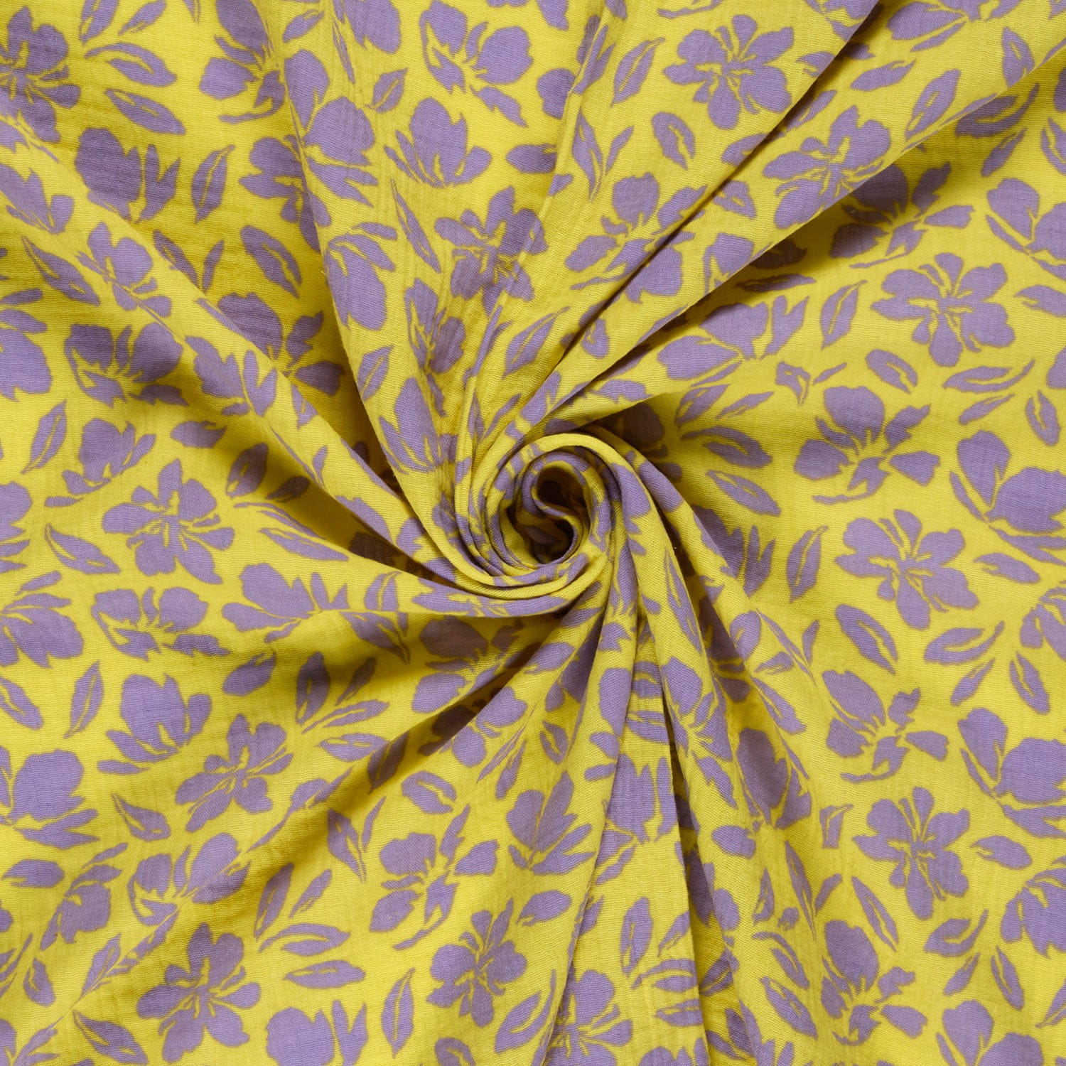 Baumwolle Double Gauze/ Musselin mit flieder Blumen - gelb (N033)