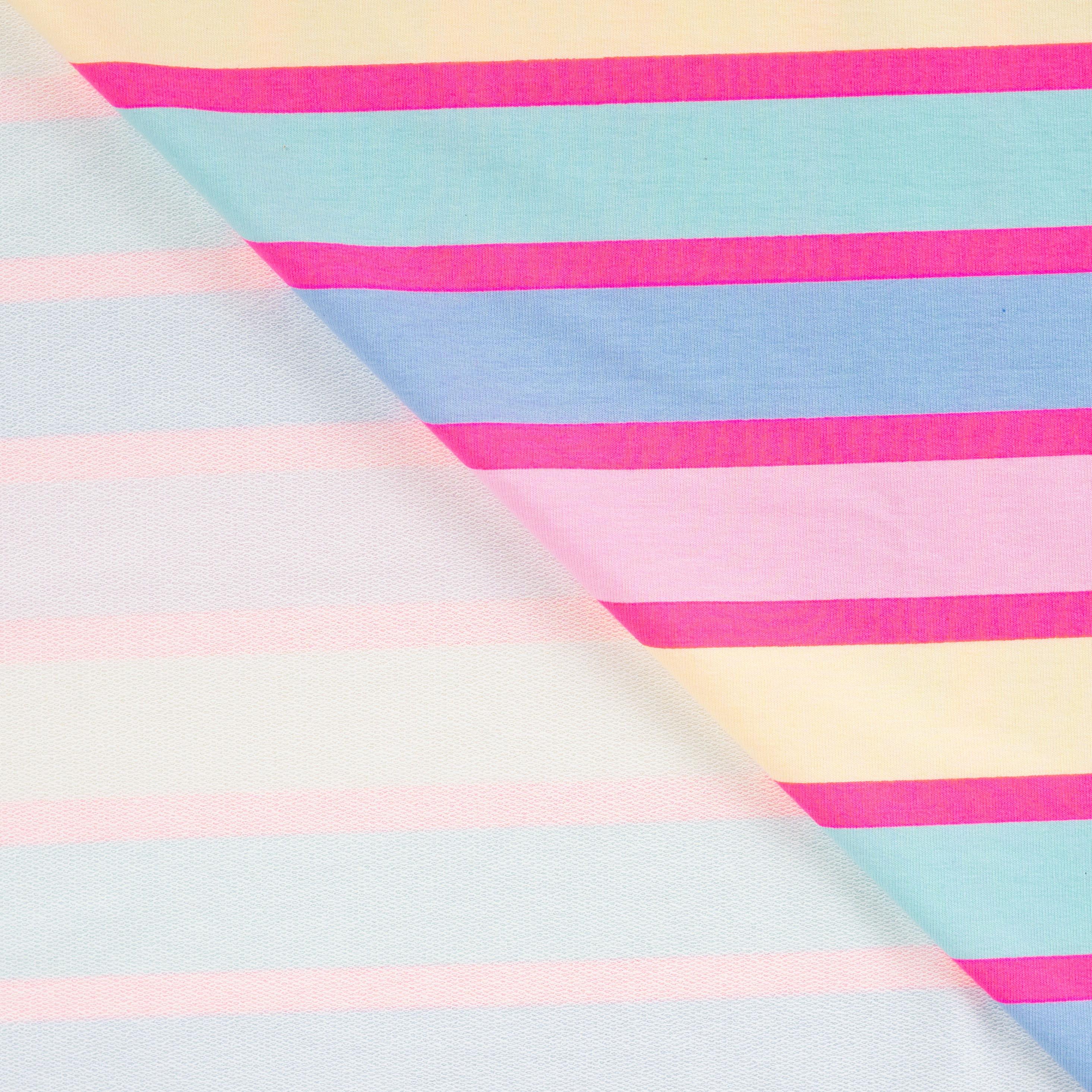 French Terry "Neon Stripes" mit bunten Blockstreifen und Neonstreifen