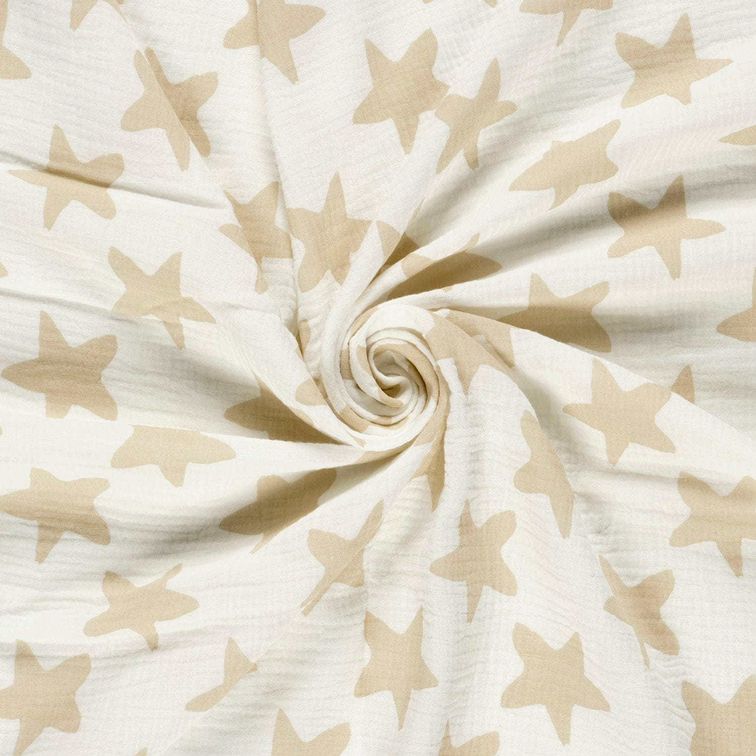 Baumwolle Double Gauze/ Musselin mit Sternen - ecu/beige