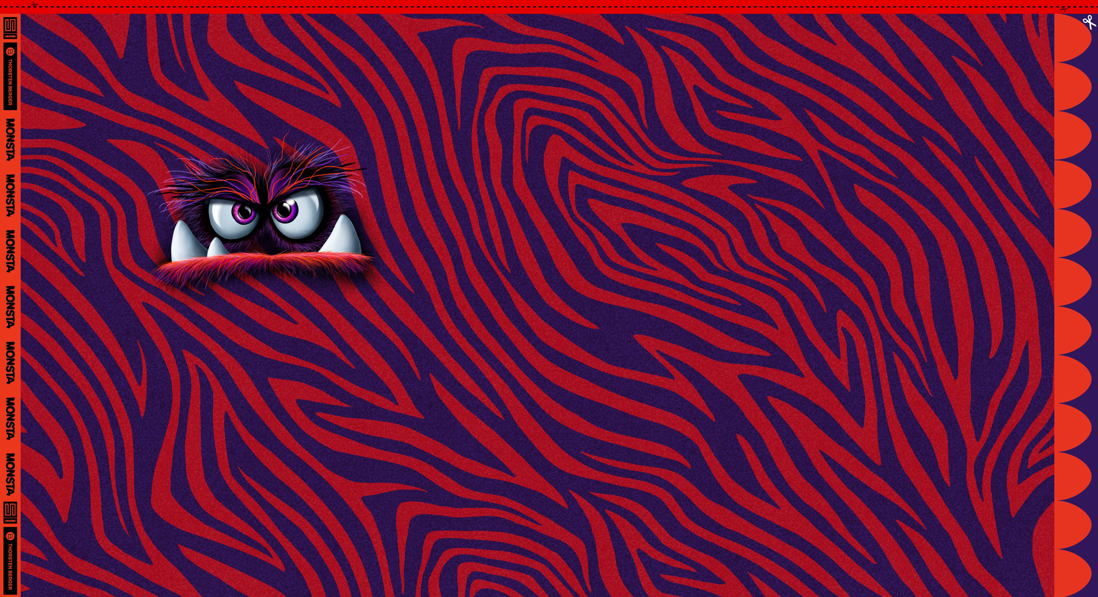 French Terry Panel "Monsta" by Thorsten Berger - rot/blau