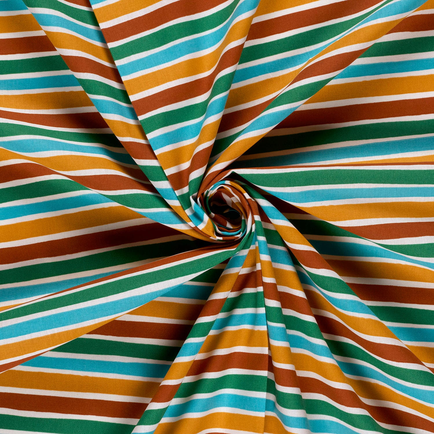 Baumwollstoff Popeline mit Streifen - aqua/petrol/terra/orange