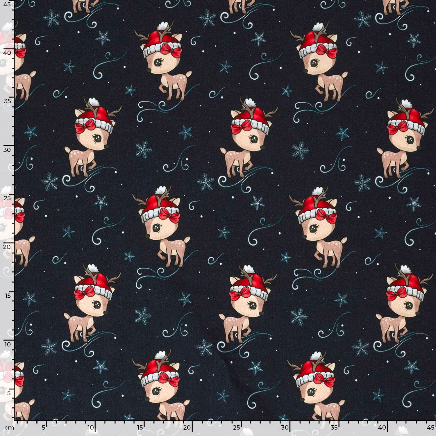 Glitzerpüppi French Terry Digital angeraut mit weihnachtlichen Baby-Hirschen - marine (N008)