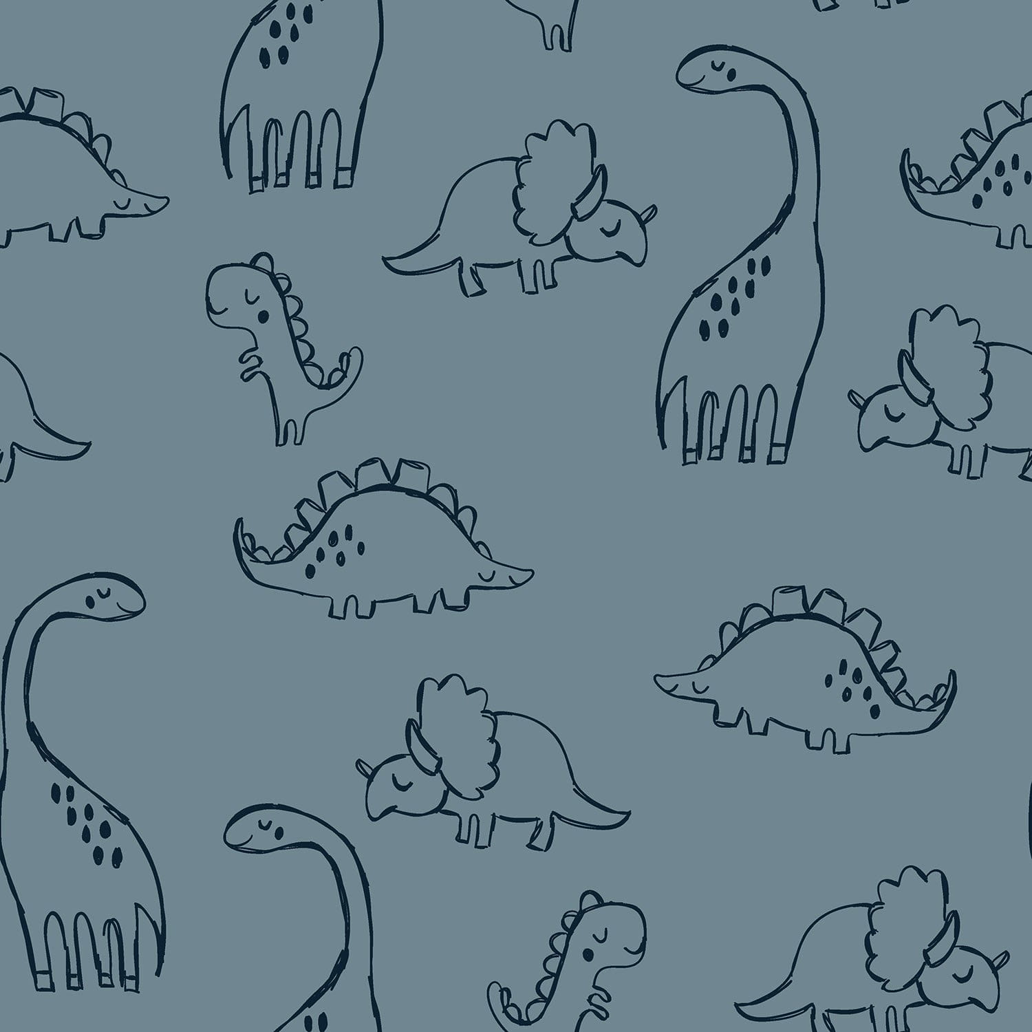 Sommersweat French Terry mit Dinos - stahlblau (N006)