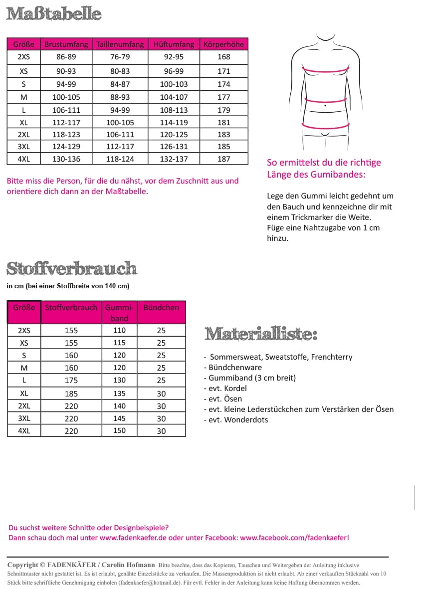 Papierschnittmuster Jogginghose Chris für Herren 2XS - 4XL von Fadenkäfer