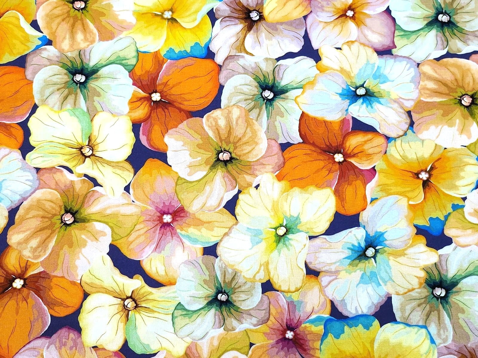 Viskose  Digital mit leuchtenden großen Blüten - jeansblau (059) 