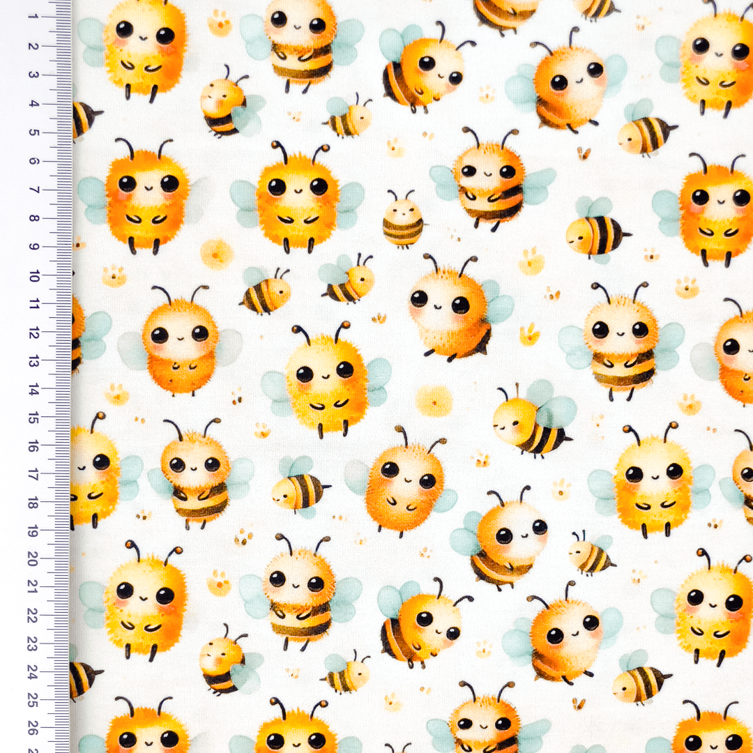 Baumwolljersey Digital mit niedlichen Bienen - creme 