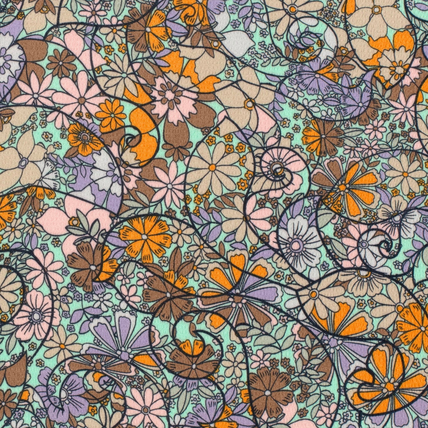 Bubble-Crêpe mit kleinen Retro-Blumen - mint