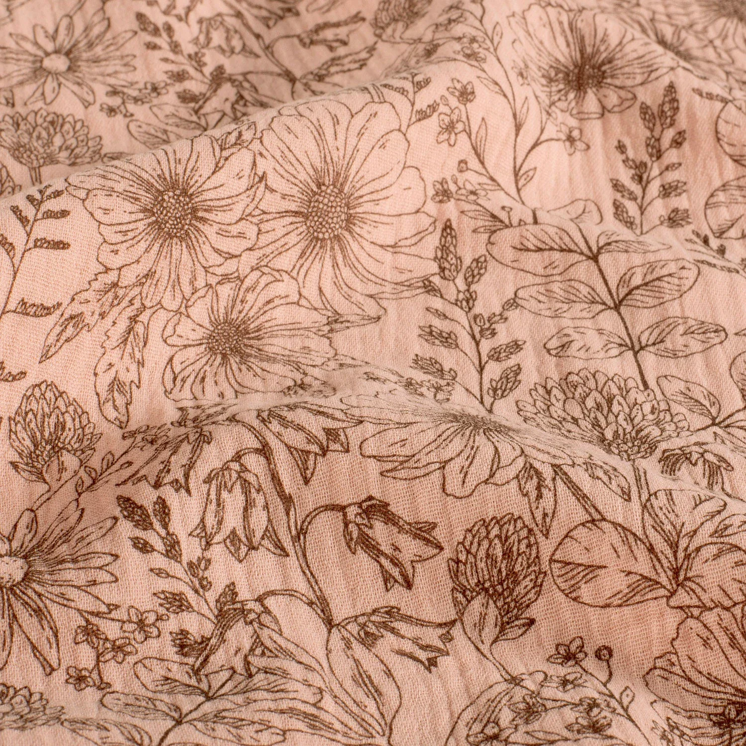 Baumwolle Double Gauze/ Musselin mit Blumen und Blättern - rosa