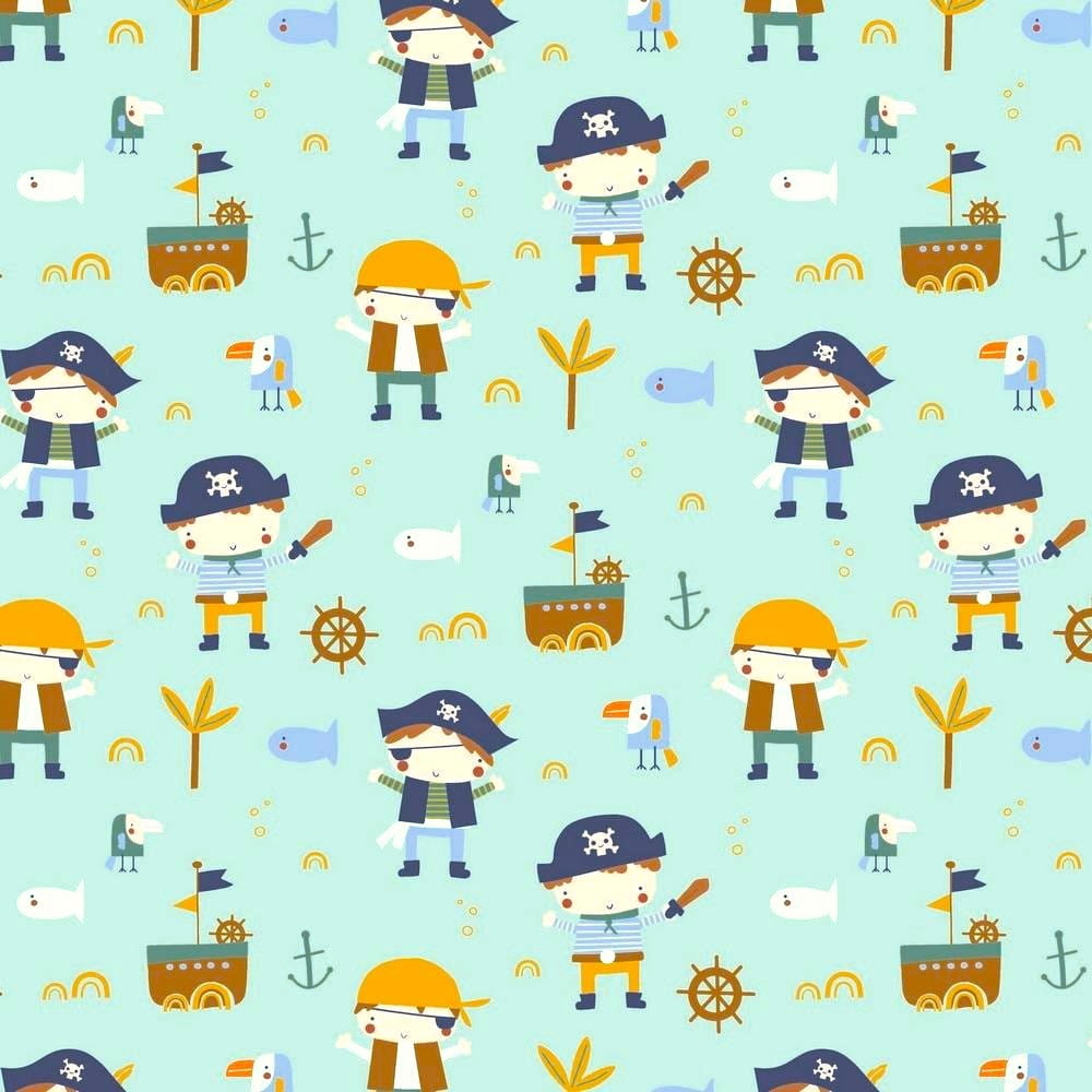 Baumwolljersey "Sweet Pirates" mit Piratenmotiv - soft green
