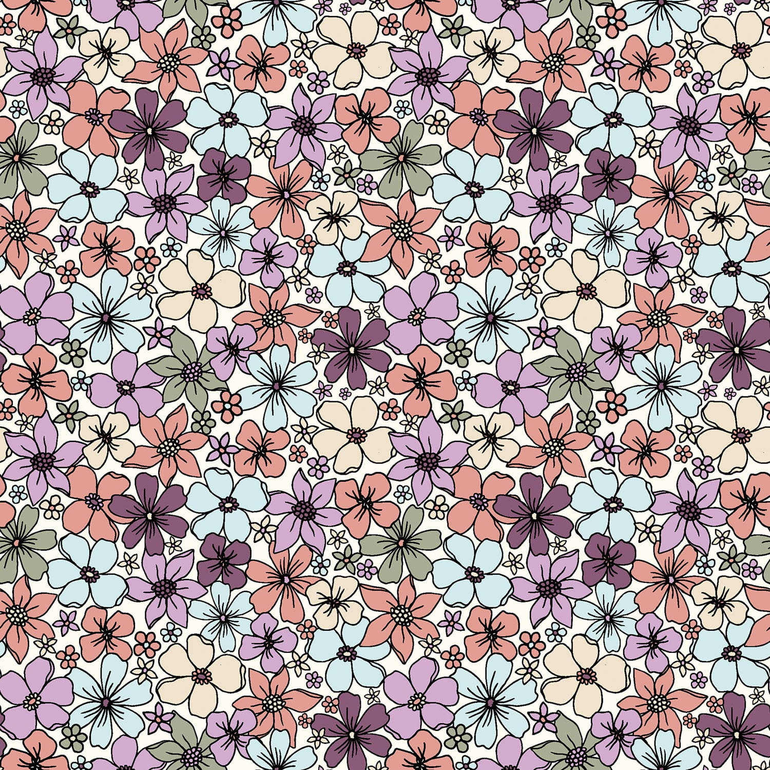 Baumwollstoff Popeline mit pastellfarbenem Blütenmeer - ecru (N051)