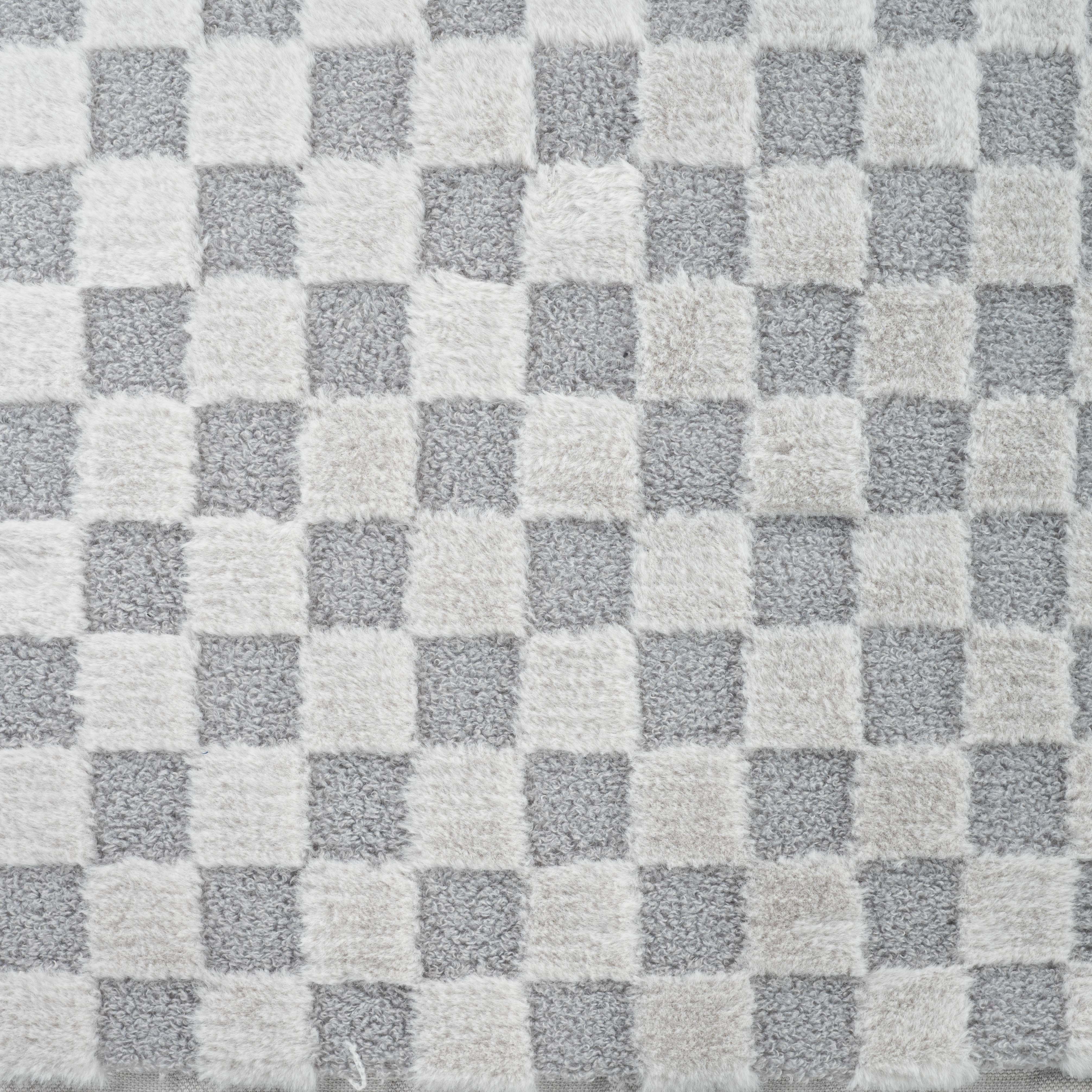 Boucle-Fell „High Low Checked" silbergrau (Q610)