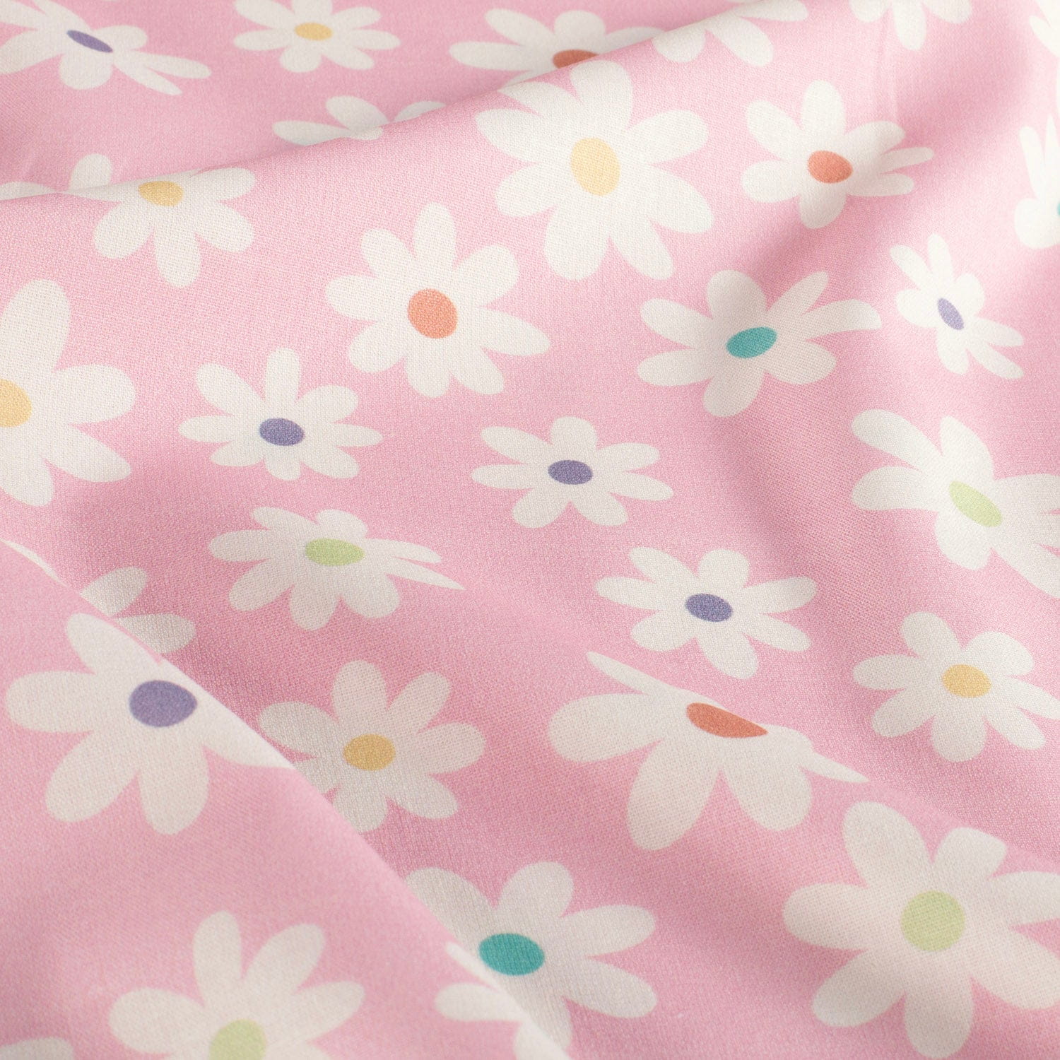 Baumwollstoff Popeline mit Gänseblumen - rosa