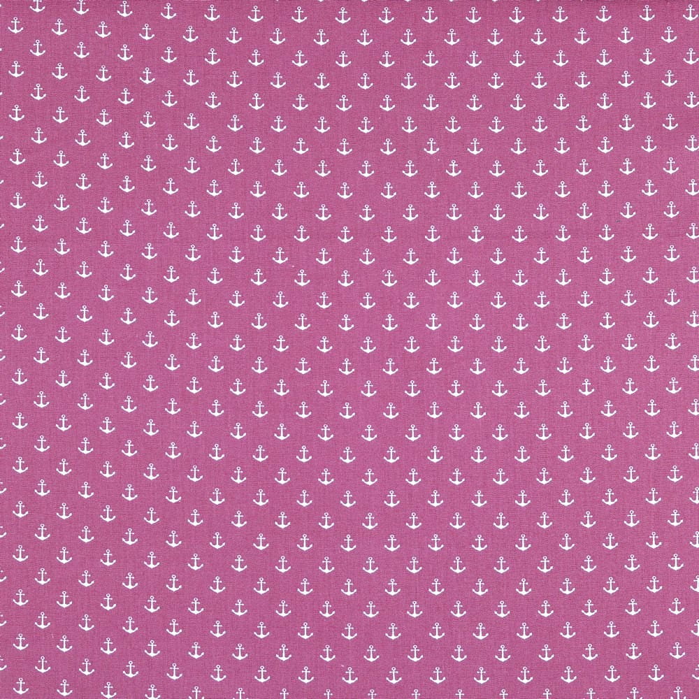 Baumwollstoff dark old rose mit kleinen weißen Ankern (028)   