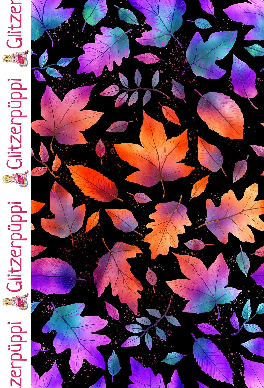 Glitzerpüppi French Terry Digital mit Herbstblättern - schwarz