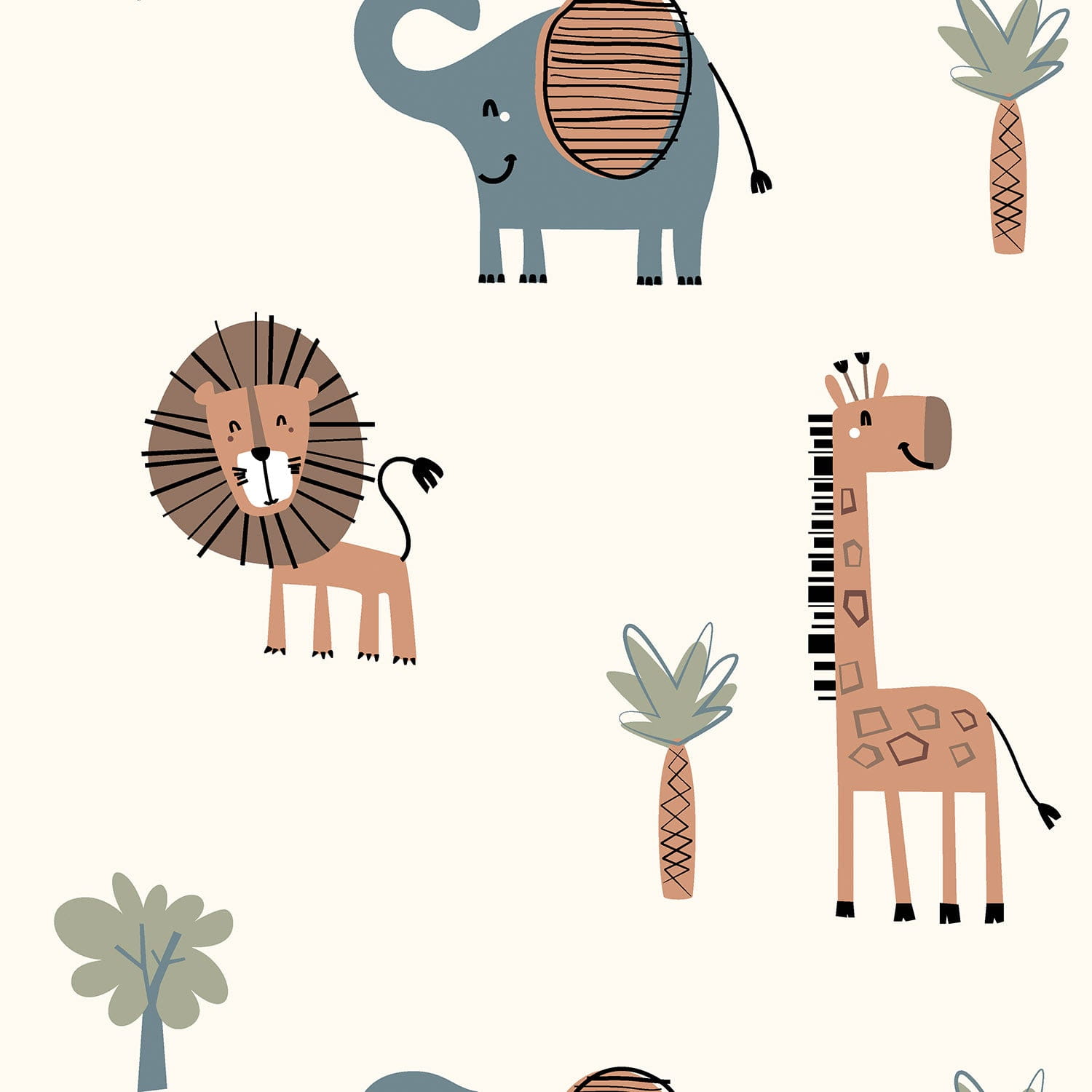Sommersweat French Terry Krepp Digital mit Safari-Tieren und Palmen - ecru (N051) 