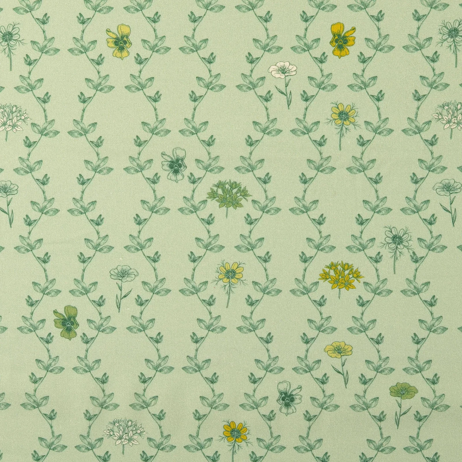 Baumwollstoff Cretonne Digital mit Blumenranken - pastellmint