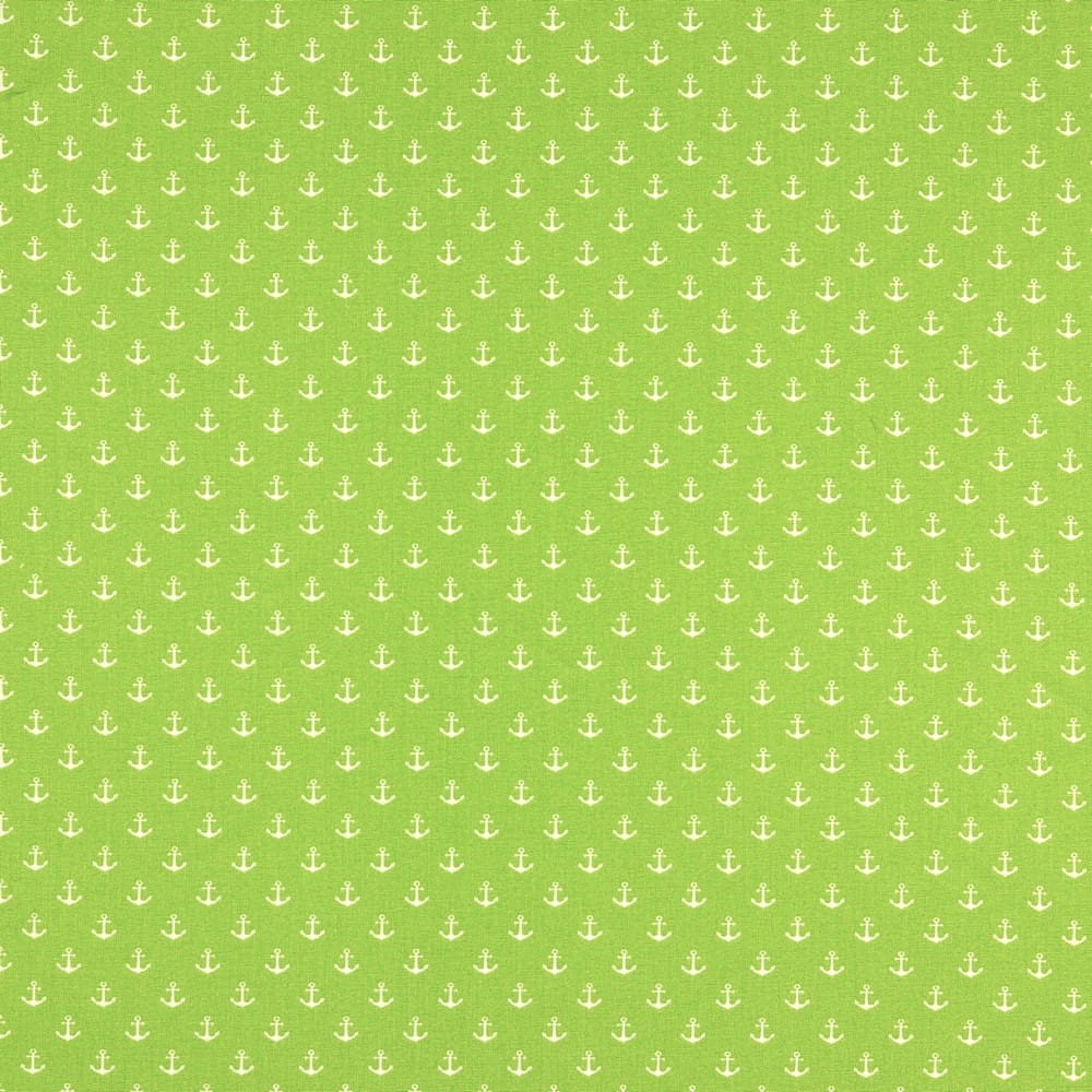 Baumwollstoff lime mit kleinen weißen Ankern (008)    