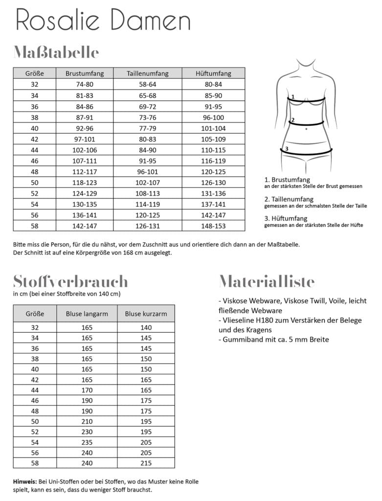 Papierschnittmuster Schluppenbluse Rosalie für Damen 32-58 von Fadenkäfer