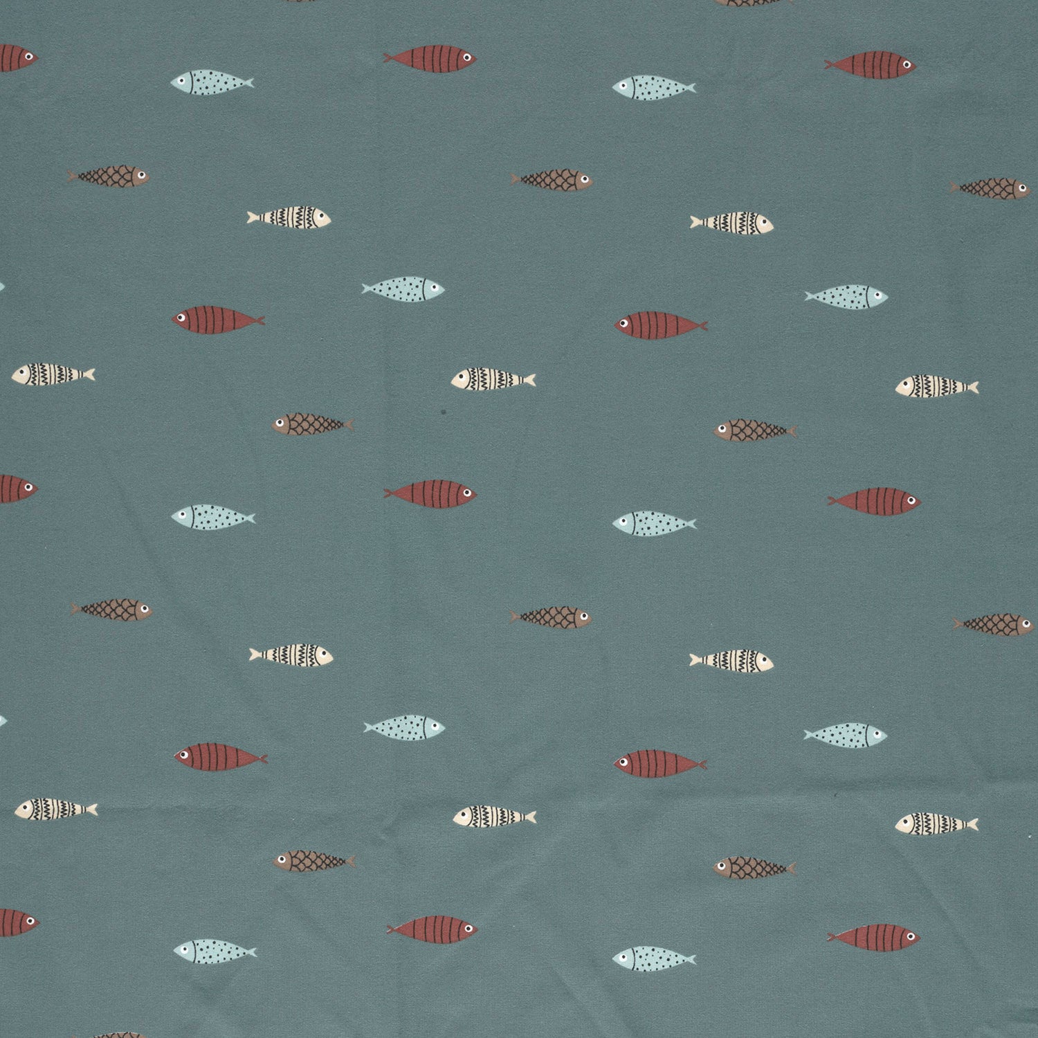 Baumwolljersey mit verschiedenen Fischen - stahlblau (N006)