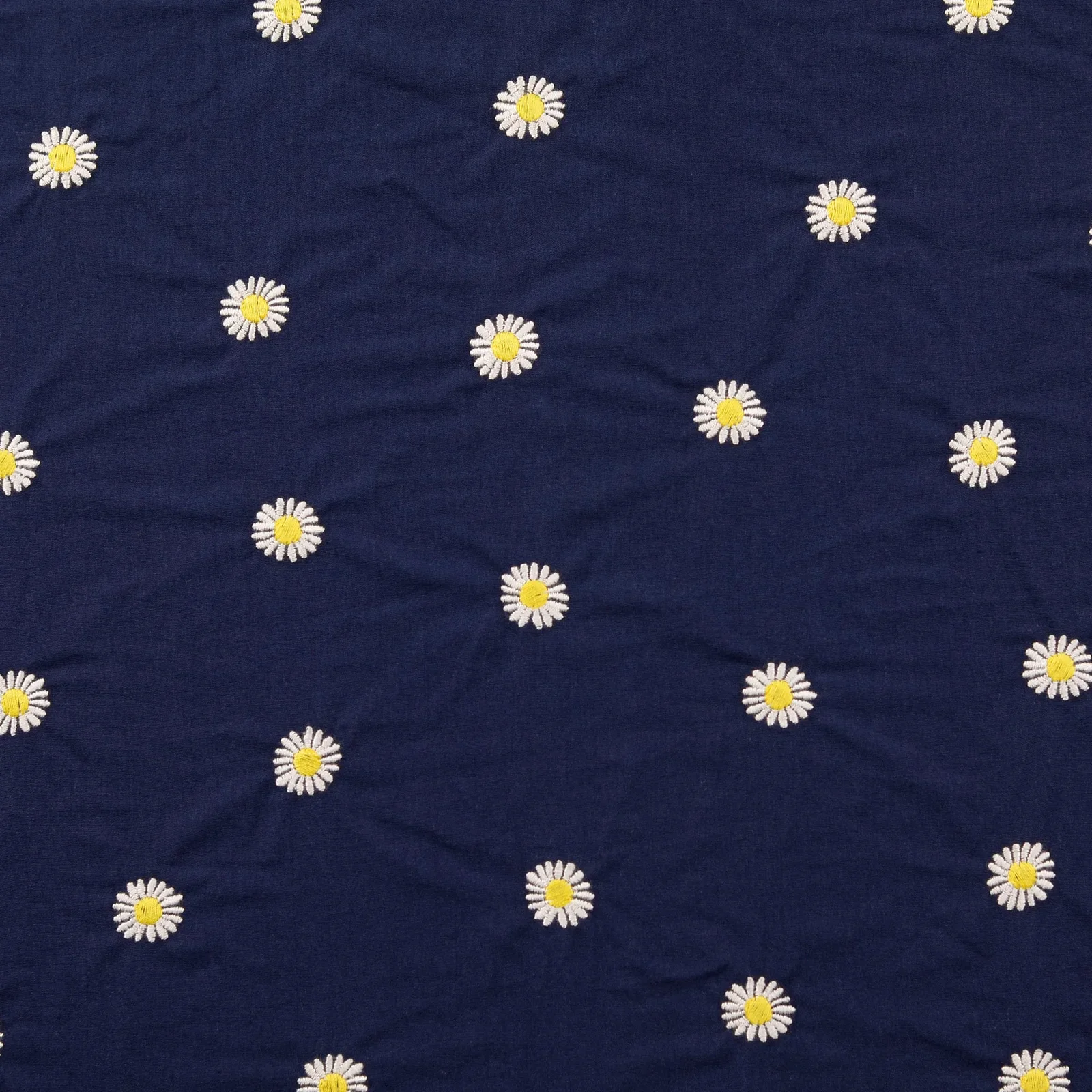 Baumwollstoff Popeline mit Gänseblümchen-Stickerei - marine (N008)